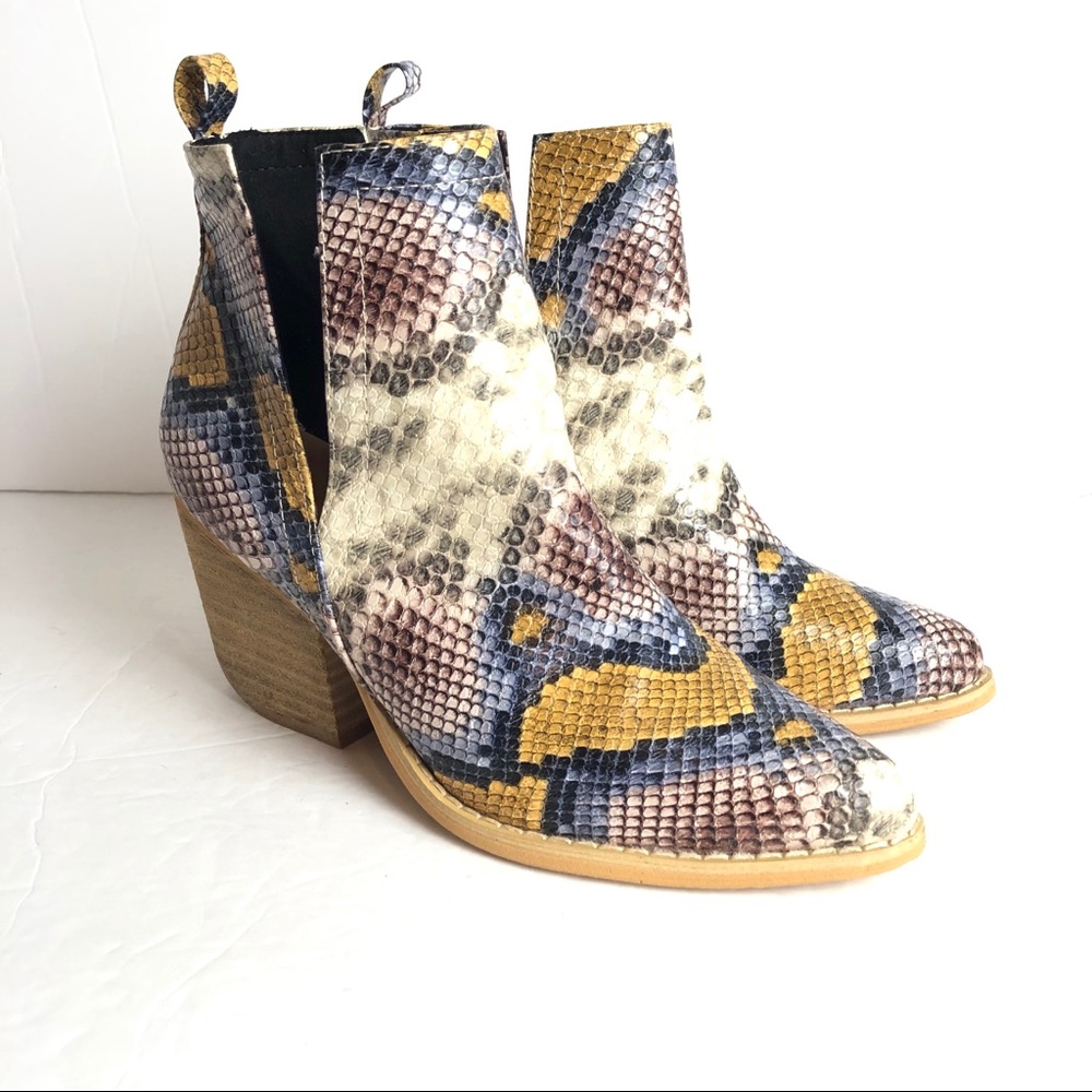 ARider Girl multi color snake print ankle booties